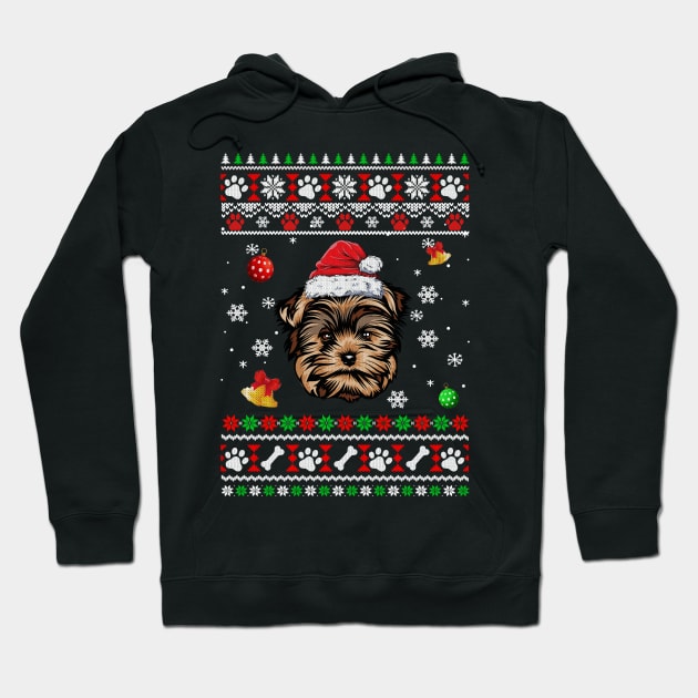 Merry Christmas Ugly Xmas Yorkie Santa Hat Funny Hoodie by Bruce D Hubbard